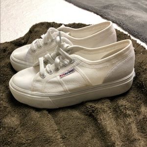 Superga White Platform Sneakers, 7